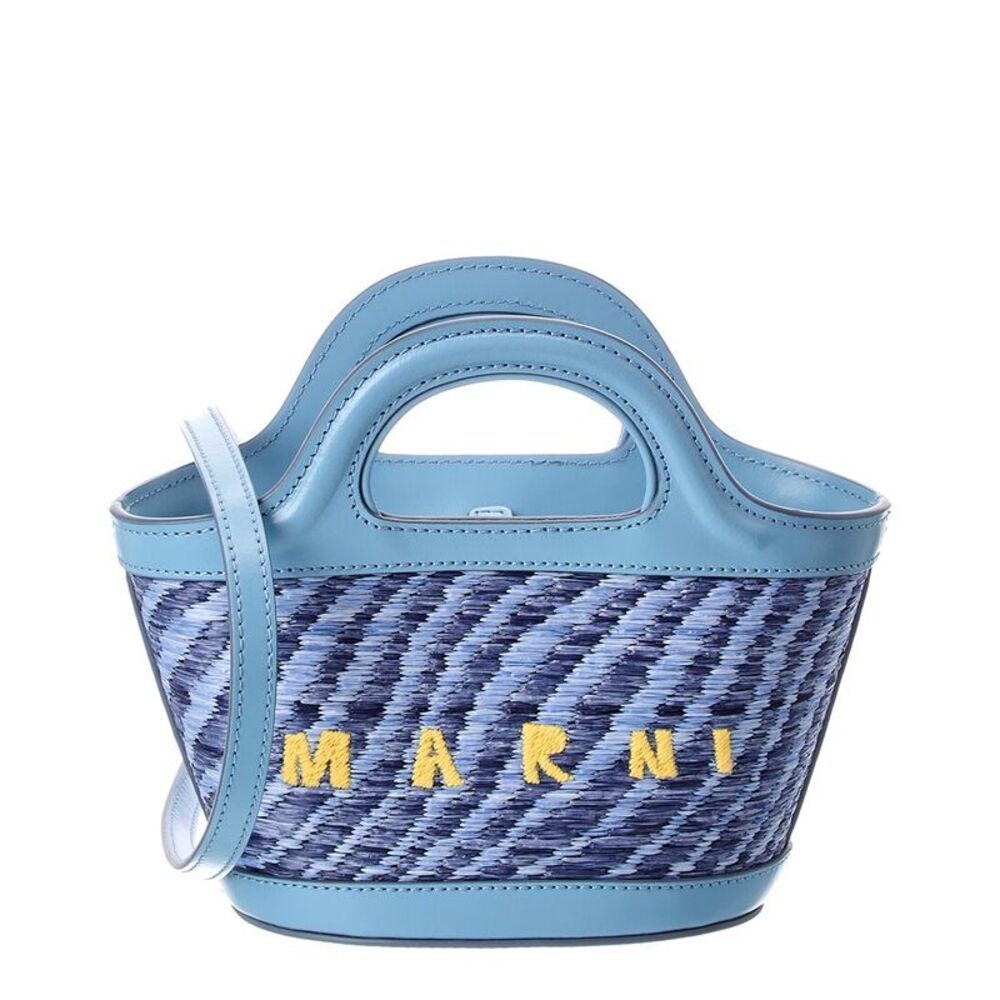 Marni Tropicalia Mini Leather-Trim Tote, Blue